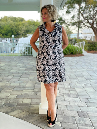 NAUTICAL LANE RUFFLE DRESS - Cathys Place