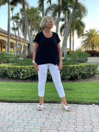 BLACK WAFFLE COTTON SHORT SLEEVE - Cathys Place