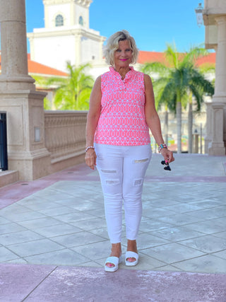 CANDY PINK SLEEVELESS RUFFLE - Cathys Place