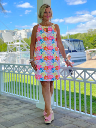 PALM BEACH GARDEN KEYHOLE DRESS - Cathys Place