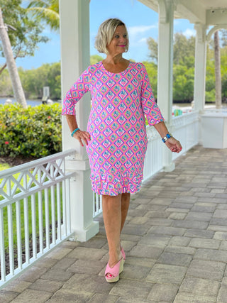 PALM TREE SIESTA RUFFLE SLEEVE DRESS LULU-B