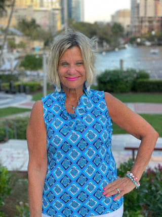 BAHAMA BLUE TURTLE SLEEVELESS RUFFLE LULU-B