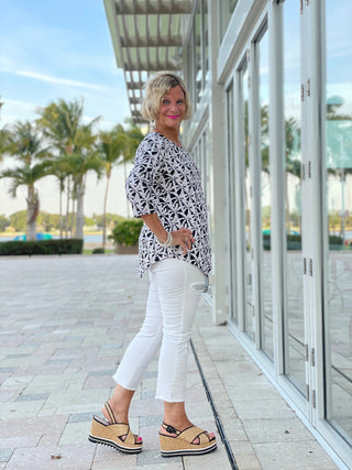 BLACK AND BEIGE ASYMMETRIC TOP - Cathys Place