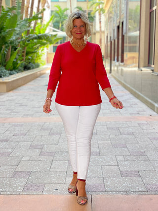 NAUTICAL RED V NECK TOP LULU-B