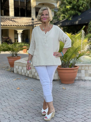 STONE WAFFLE 3 BUTTON TOP - Cathys Place