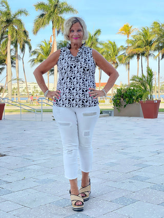 BLACK AND BEIGE SLEEVELESS RUFFLE - Cathys Place