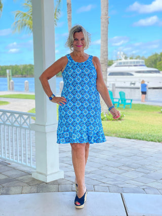 BAHAMA BLUE TURTLE HALTER  RUFFLE DRESS LULU-B