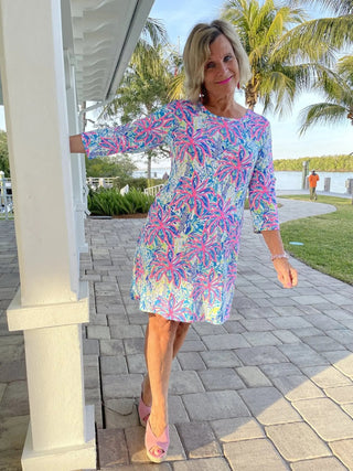 PINK PALM TREE SLEEVE DRESS - Cathys Place