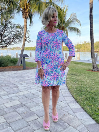 PINK PALM TREE SLEEVE DRESS - Cathys Place