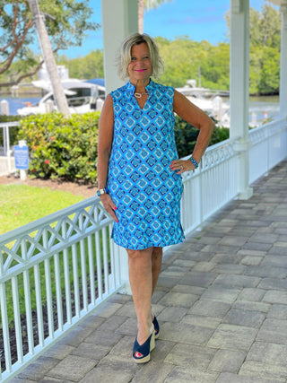 BAHAMA BLUE TURTLE COLLAR DRESS LULU-B
