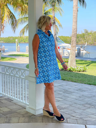BAHAMA BLUE TURTLE RUFFLE DRESS LULU-B