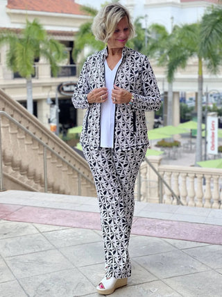 BLACK AND BEIGE PALM PALAZZO PANT - Cathys Place