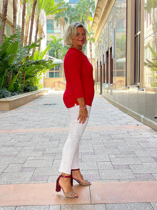 NAUTICAL RED V NECK TOP LULU-B