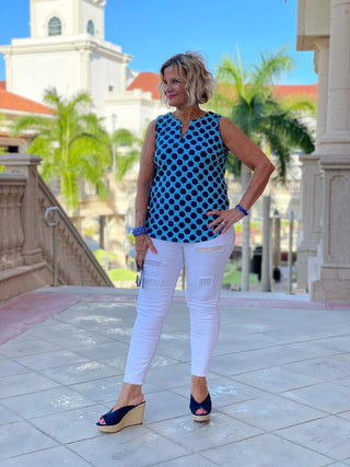 SEASIDE BLUE SLEEVELESS V NECK - Cathys Place