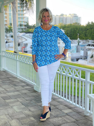 BAHAMA BLUE TURTLE ASYMMETRIC TOP LULU-B