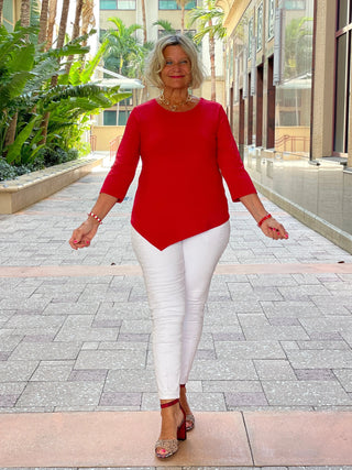 CRIMSON RED ASYMMETICAL TOP LULU-B