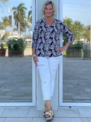 NAUTICAL LANE V-NECK TOP - Cathys Place