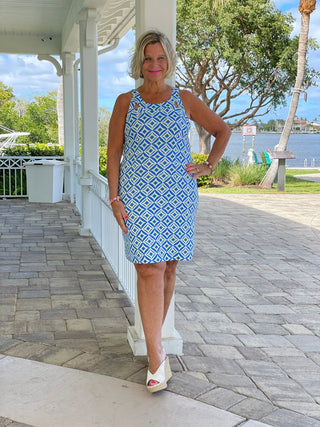 AQUA DIAMONDS SHIFT DRESS LULU-B