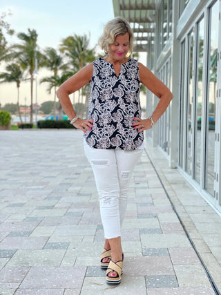 NAUTICAL LANE SLEEVELESS V- NECK - Cathys Place