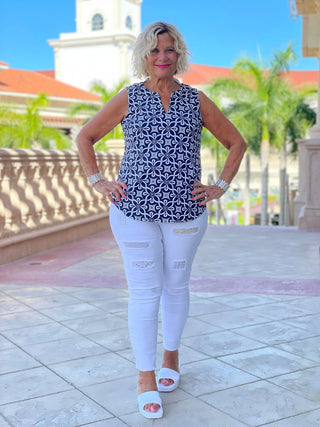 BRIGHTEN BLUE SLEEVELESS V NECK - Cathys Place