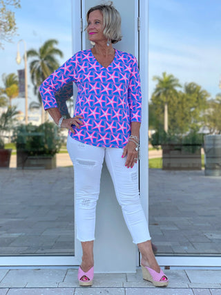 PINK STARFISH BEACH V NECK TOP - Cathys Place