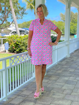 PALM TREE SIESTA SHORT SLEEVE DRESS LULU-B