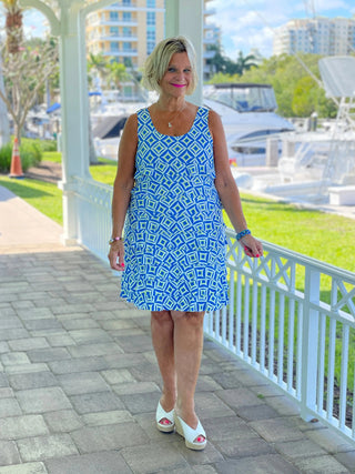 AQUA DIAMONDS LAYERED RUFFLE DRESS LULU-B