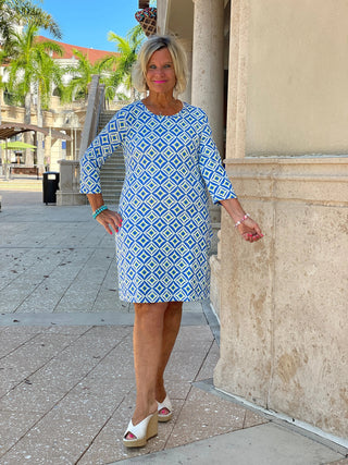 AQUA DIAMONDS SLEEVE DRESS LULU-B