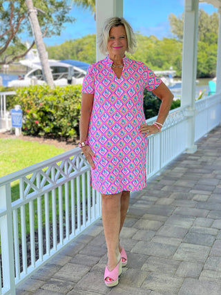 PALM TREE SIESTA SHORT SLEEVE DRESS LULU-B