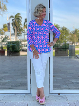 PINK STARFISH BEACH V NECK TOP - Cathys Place
