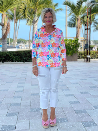 PALM BEACH GARDEN 3/25 RUFFLE TOP - Cathys Place