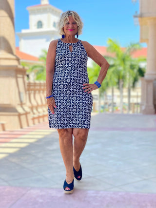 BRIGHTEN BLUE KEYHOLE DRESS LULU-B