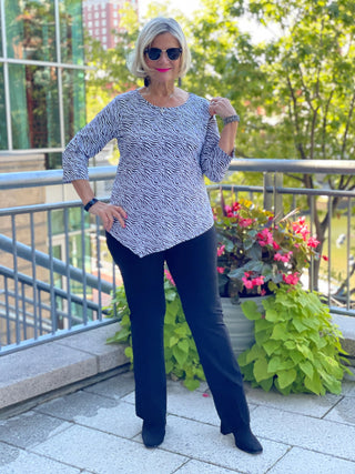 BLACK AND WHITE ZEBRA ASYMMETRIC TOP - Cathys Place