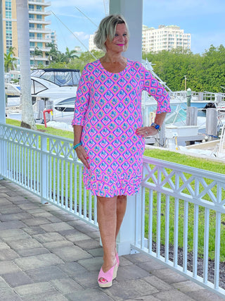 PALM TREE SIESTA RUFFLE SLEEVE DRESS LULU-B