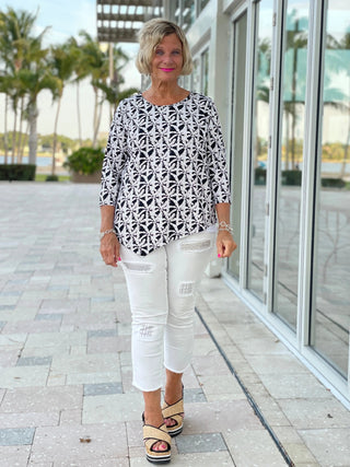 BLACK AND BEIGE ASYMMETRIC TOP - Cathys Place