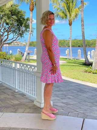 PALM TREE SIESTA HALTER RUFFLE DRESS LULU-B