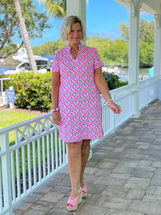 PALM TREE SIESTA SHORT SLEEVE DRESS LULU-B