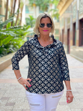 LULU-B BLACK SILVER LEME RUFFLE TOP LULU-B