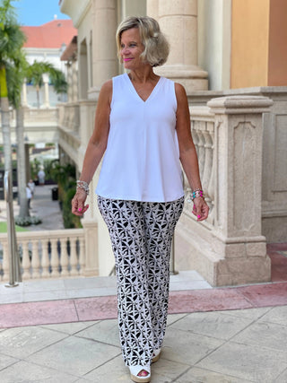 BLACK AND BEIGE PALM PALAZZO PANT - Cathys Place