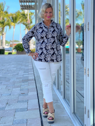 NAUTICAL LANE ZIPPER TOP - Cathys Place