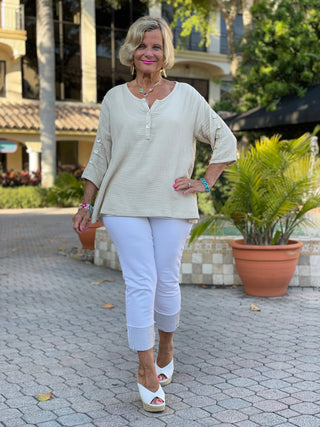 STONE WAFFLE 3 BUTTON TOP - Cathys Place