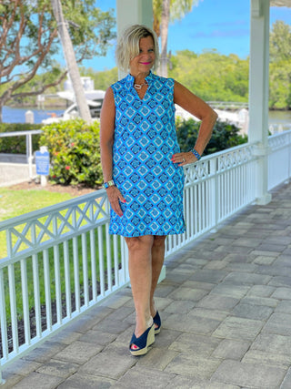 BAHAMA BLUE TURTLE COLLAR DRESS LULU-B
