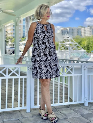 NAUTICAL LANE KEYHOLE DRESS - Cathys Place