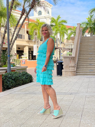 SEAFOAM LAYERED RUFFLE DRESS LULU-B