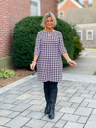 PINK AND BLACK HOUNDSTOOTH KEYHOLE DRESS LULU-B