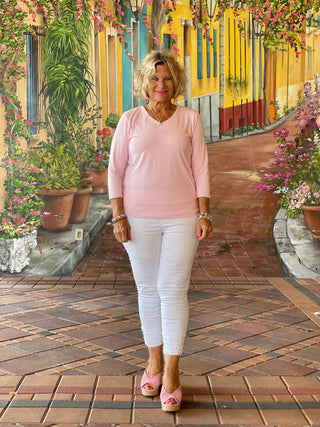FROSTED PINK V NECK SLEEVE LULU-B