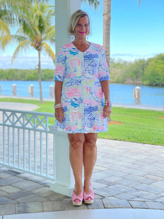 POST CARDS OF LOVE ELBOW SLEEVE DRESS - Cathys Place