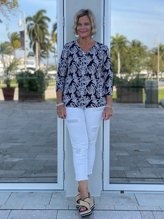 NAUTICAL LANE V-NECK TOP - Cathys Place