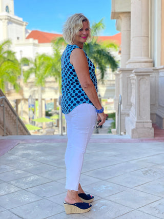 SEASIDE BLUE SLEEVELESS V NECK - Cathys Place