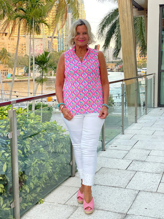 PALM TREE SIESTA SLEEVELESS ZIPPER TOP LULU-B